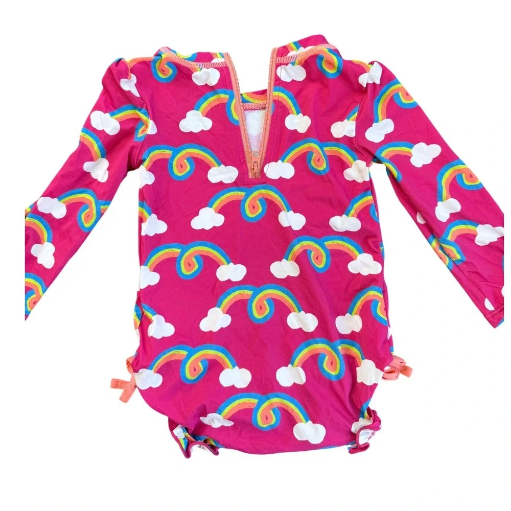 Hatley Baby Girl Rainbow Rash Guard Swimsuit 9-12 Months Long Sleeve Pink UPF 50